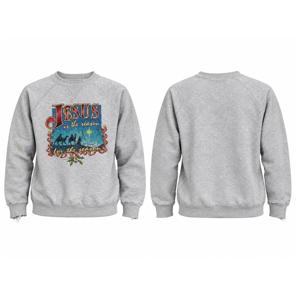 Vintage Tultex Jesus is the Reason for the Season Sweatshirt XL Gray Distressed